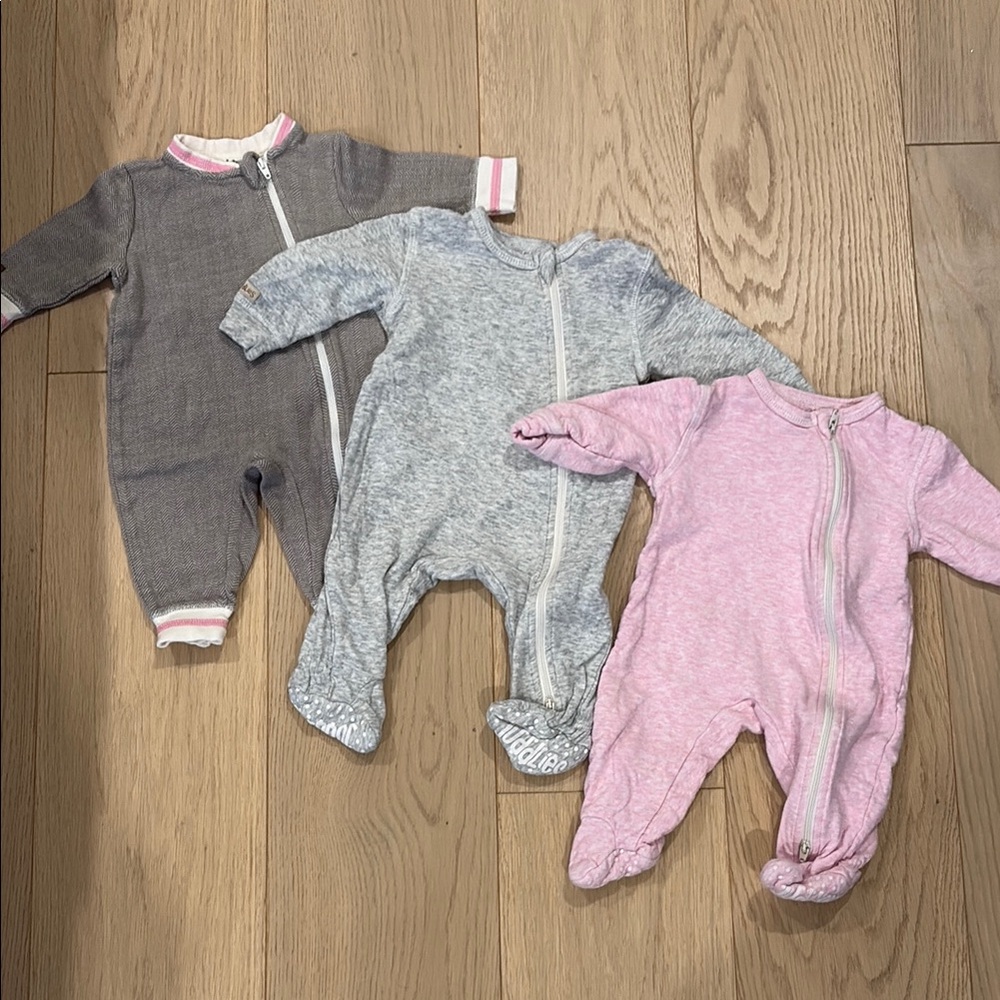 Juddlies Cozy Kids One Piece Set of 3 - Grey and Pink